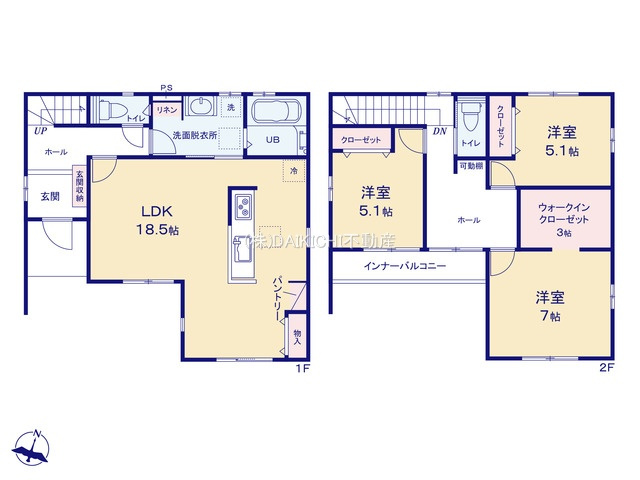 【間取り】 | 幸手市中第１期　ワイウッドコート　新築戸建　全3棟　2号棟