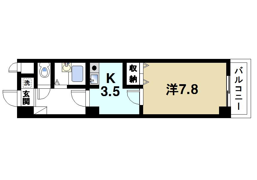 杉ヶ中町ビルの間取り|ゆったりと暮らせる広々とした1Kの間取りです。