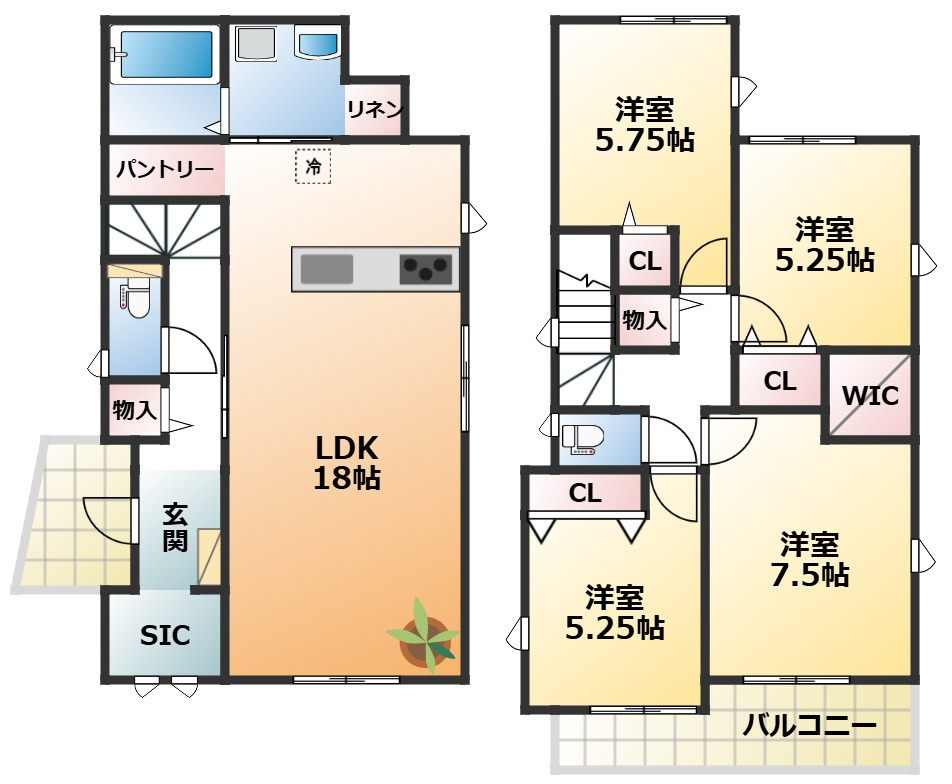 グラファーレ宇都宮市平松2期の間取り|南向きで陽当たりの良い間取りです