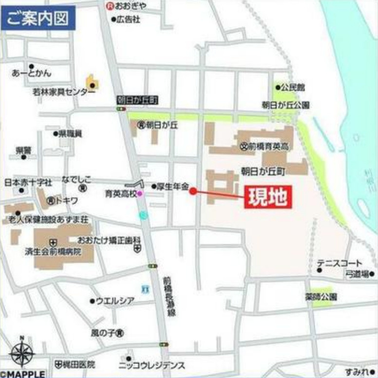 【新築】前橋市朝日が丘町　限定１棟　ハートフルタウン　新築建売の地図