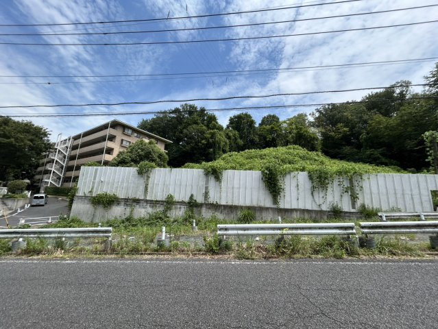 【外観】 | 広い前面道路と舗装済みの入口がビジネスのアクセスをサポート。傾斜地だからこそ生まれるレイアウトのアイデアがあります。この独特な形状と利便性を、ぜひご自身の目で確かめ、ビジネスの青写真を描いてください。