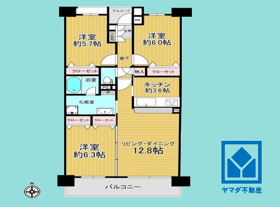 リアージュ西宮門戸厄神の間取り|3LDK、専有面積76.71平米、バルコニー面積9.45平米、6階建て4階部分。室内たいへん丁寧にお使いです。（図面と現況が異なる場合は現況を優先いたします）