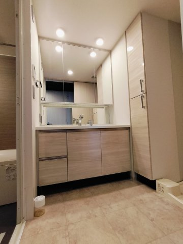 レーベン環状通東 THE RESIDENCEの独立洗面台|洗面化粧台横にも収納有！