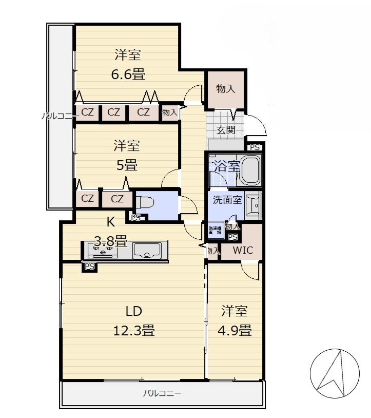 レーベン環状通東 THE RESIDENCEの間取り|南向きバルコニー＆豊富な収納！