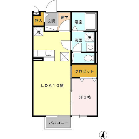 アークヴィラの間取り|1LDKです