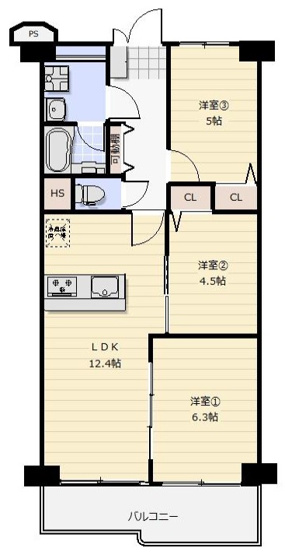 【間取り】 | 野中北スカイハイツ | 南向き・陽当り良好・室内リフォーム済・ペット飼育可