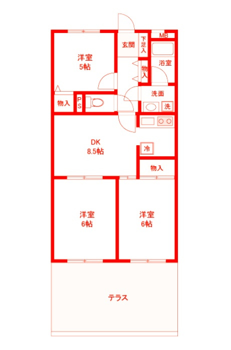 茅ヶ崎市十間坂２丁目の賃貸マンションの間取り|洗面台とトイレが別の空間になります♪