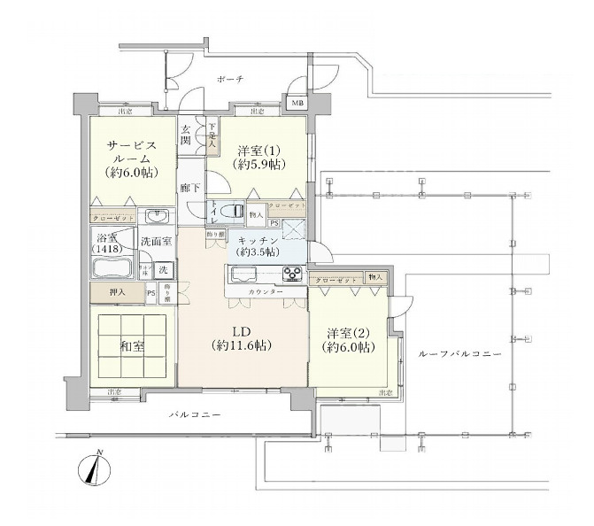 グリーンミユキ吉野町の間取り|【グリーンミユキ吉野町】・4LDK・専有面積82.09m2・バルコニー面積43.41m2