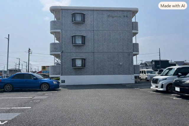  | エレガンス湘南 | 平面のゆとりのある駐車場1台付きです。（プライバシー保護のため、AI技術により車のナンバーを一部補正しています。）
