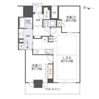 【間取り】 | 大阪ひびきの街ザ・サンクタスタワー | 【間取り】47階・西向き住戸！高層階の為、眺望・採光良好です！