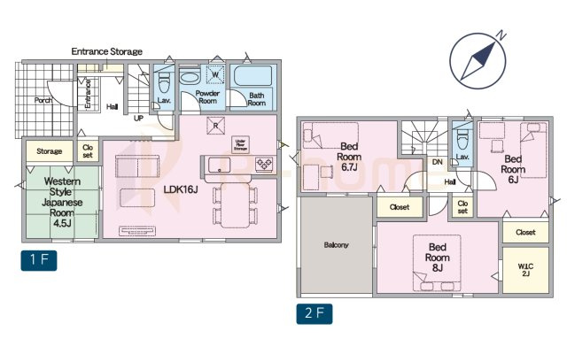 つくば市谷田部第24　新築戸建て　2号棟の間取り|4LDK＋WIC、土地面積170.22m2、建物面積98.82m2