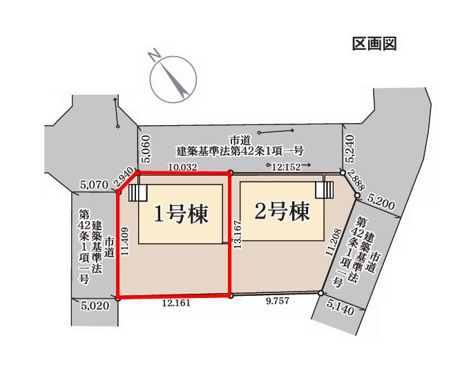 郡山市安積町笹川字西長久保　　　１号棟　　　安積第１小学校、安積中学区　の区画図|配置図