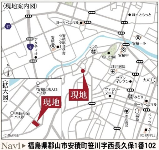 郡山市安積町笹川字西長久保　　　１号棟　　　安積第１小学校、安積中学区　の地図|案内図・拡大図