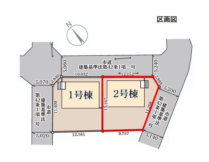 郡山市安積町笹川字西長久保　　　２号棟　　　安積第１小学校、安積中学区　の区画図|配置図