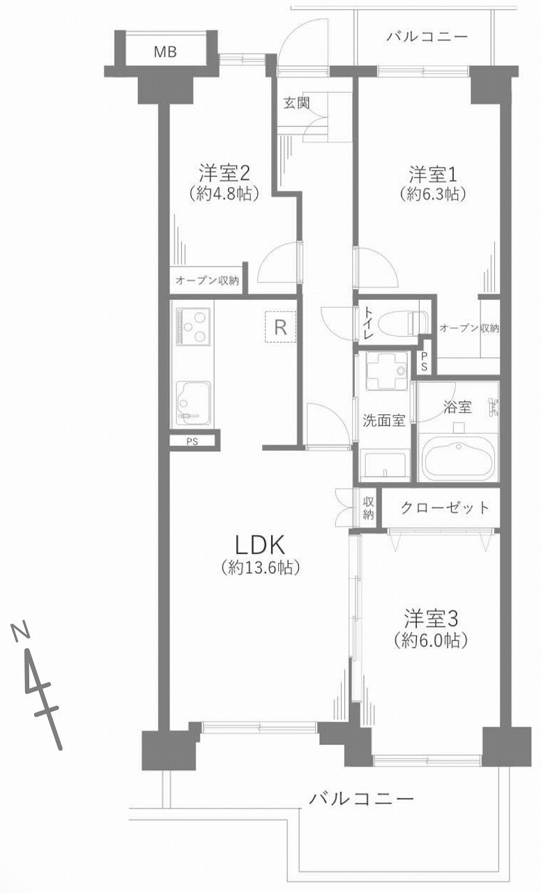 エステ・スクエア船橋の間取り|3LDK 専有面積66.70m2 バルコニー面積13.81m2
南向きで全居室に防音・断熱に優れた「二重サッシ」を採用しているため、一年を通して静かで快適にお過ごしいただけます。