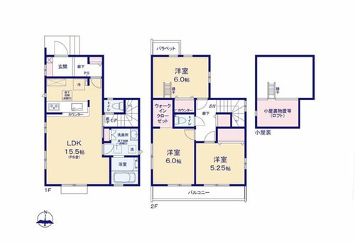 小平市学園東町３丁目３番の間取り|〇 本物件【１号棟】の間取・平面図です〇　敷地面積:107.81㎡　建物面積84.46㎡