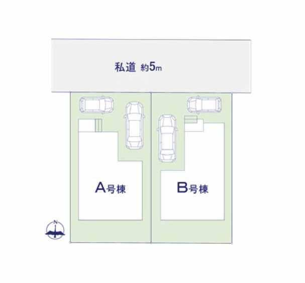 小平市学園東町３丁目３番の区画図|車種により2台駐車可能なカースペース完備♪
前面道路は交通量少なめの5ｍ道路。お車の駐車も楽々です。