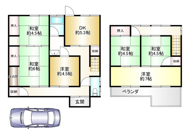 大和高田市池田の間取り|6DK　土地面積：132.26ｍ2　建物面積：87.17ｍ2　駐車１台可