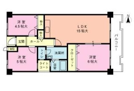 奈良市西登美ヶ丘２丁目の賃貸マンションの間取り