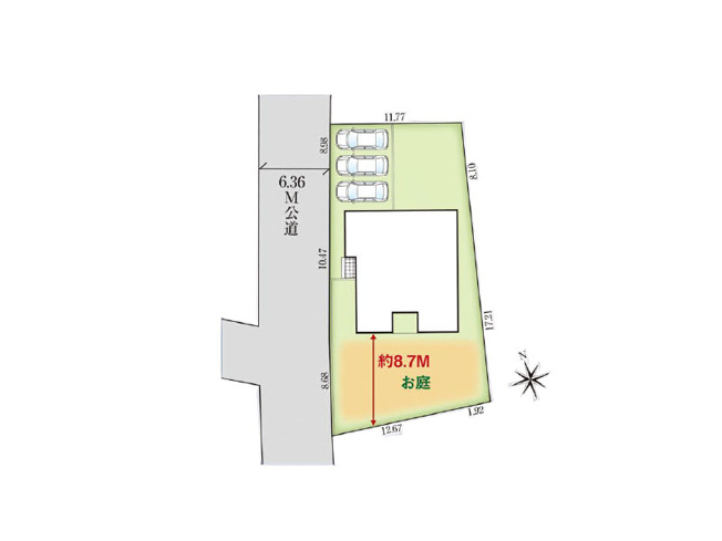 【区画図】 | 川越市古市場　新築一戸建住宅　全1棟　(ふじみ野店) | 3台以上駐車可能なカースペース、趣味をいっぱい楽しめる広々お庭付！前面6.3ｍ道路に面しており、駐車もラクラクです。※図面を基に作成しています。現況と異なる場合は現況を優先いたします。