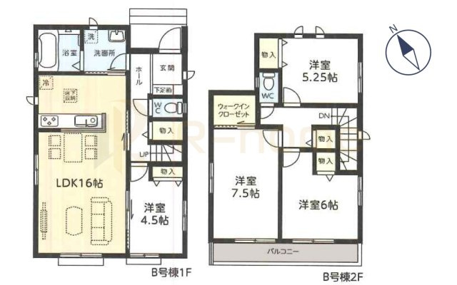 守谷市薬師台2丁目　新築戸建て　B号棟の間取り|4LDK＋WIC、土地面積154.88m2、建物面積96.05m2