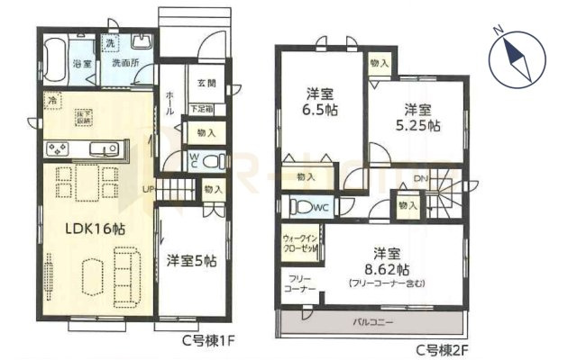 守谷市薬師台2丁目　新築戸建て　C号棟の間取り|4LDK＋WIC＋フリーコーナー、土地面積139.15m2、建物面積98.12m2