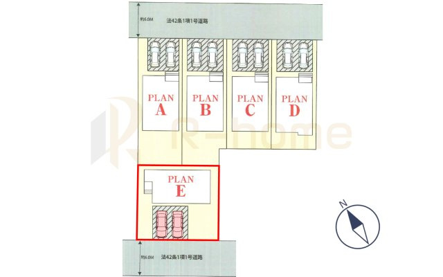 守谷市薬師台2丁目　新築戸建て　E号棟の区画図|大きなお買い物だからこそ、メリット・デメリットを伝えさせて頂きます。
R-homeにお任せください♪