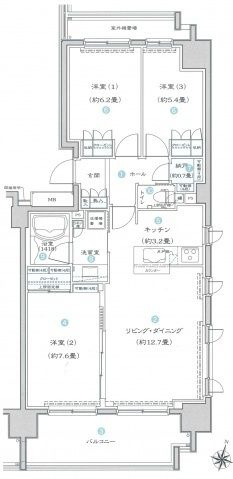 横浜市磯子区東町の賃貸マンションの間取り