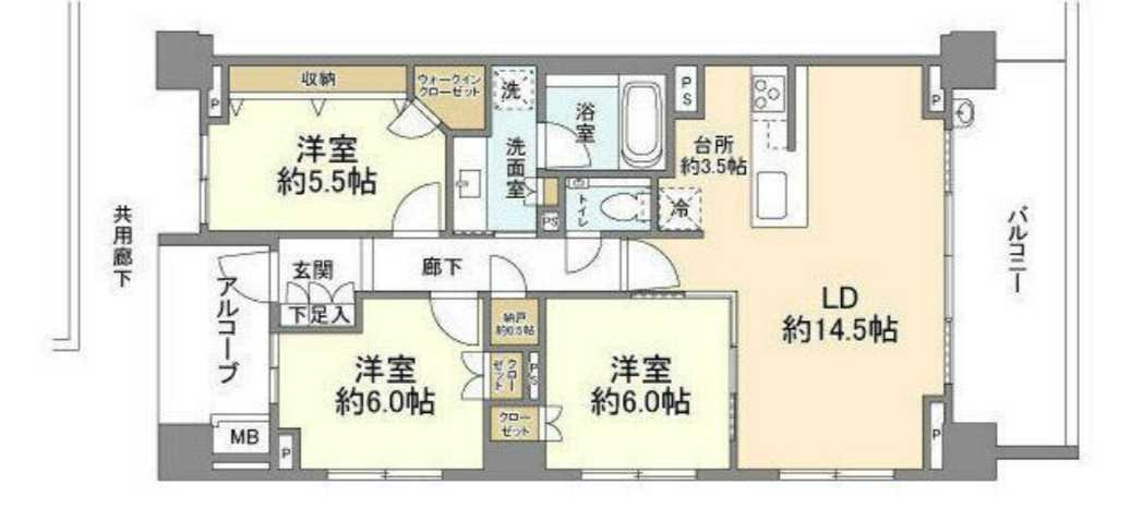 プラウド駒場　分譲賃貸　トランクルーム　浄水器　駅近の間取り