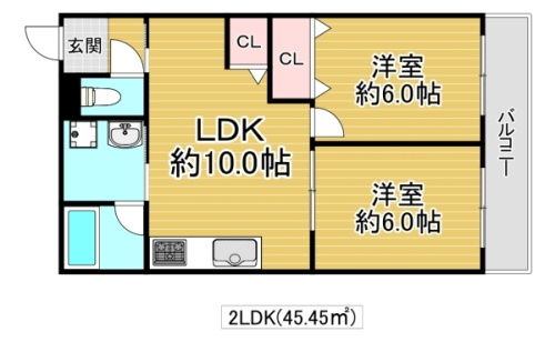 東大阪市稲田新町２丁目の賃貸マンションの間取り