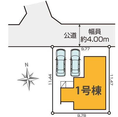 【仲介手数料無料】所沢市花園9期―新築分譲住宅―限定1棟の区画図|2台駐車可能なスペースを確保！
