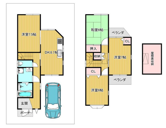 【間取り】 | 八尾市上之島町南1丁目 | 【室内水廻り設備一新、内外装全面リフォーム済み☆TVモニターホン・食洗機・バス追炊機能・浴室乾燥機完備☆全居室6帖以上♪屋根裏収納付きです♪】