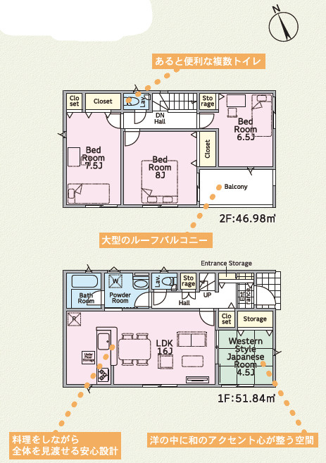 土浦市桜ケ丘町第5　新築戸建　3号棟の間取り|16帖のLDKが見渡しやすく安心♪お子様を見守りながら家事もはかどります！