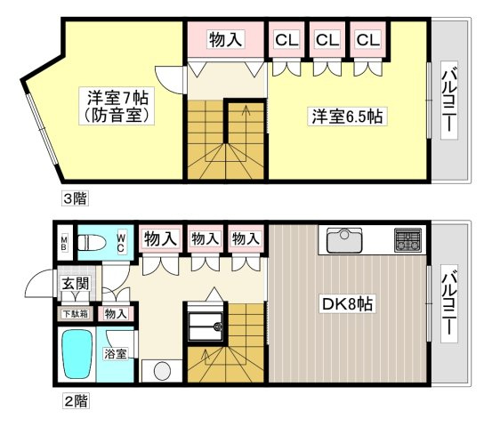 芦屋市松ノ内町の賃貸マンションの間取り