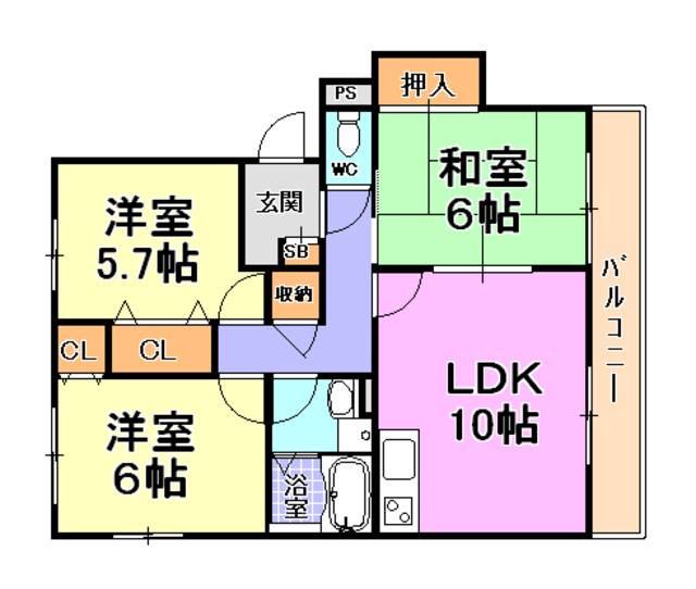 芦屋市大原町の賃貸マンションの間取り