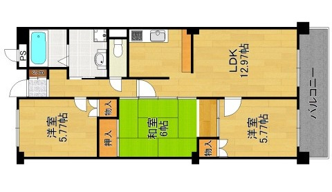西宮市薬師町の賃貸マンションの間取り