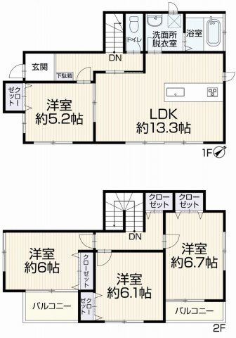 川口市赤井　中古戸建の間取り|使い勝手の良い4LDKの使いやすい間取り配置が魅力です。建物面積は91.39㎡を確保！家族が集まる広々とした居室空間で、家事動線もしっかり考慮された設計となっています。