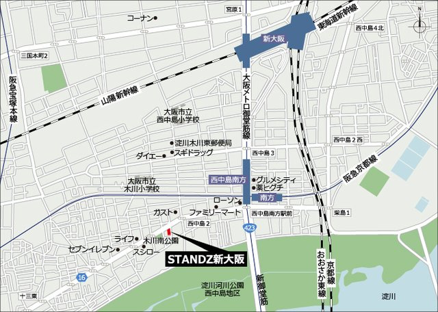 ＳＴＡＮＤＺ新大阪の地図