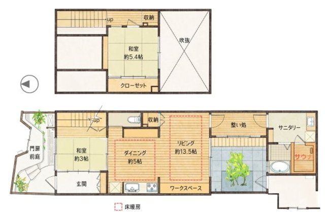 サウナ付き賃貸「サ⺠家」ととのう町家の間取り