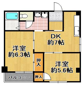 大阪市大正区三軒家東１丁目の賃貸マンションの間取り|★広々間取り２ＤＫ★