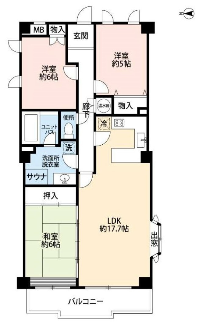 海まで6分！緑溢れる好立地　葉山グリーンプラザ4階の間取り|導線を考えられた間取り