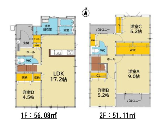 小郡市小郡字中尾第4-2棟（1号棟）の間取り|全居室収納付きで便利です。