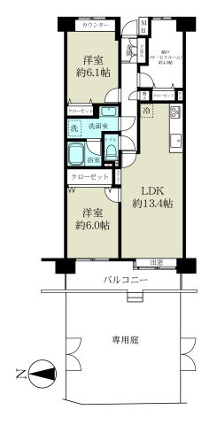 竹の塚パークホームズの間取り|専有面積: 68.90㎡、バルコニー面積:8.92㎡、専有庭面積:約43㎡