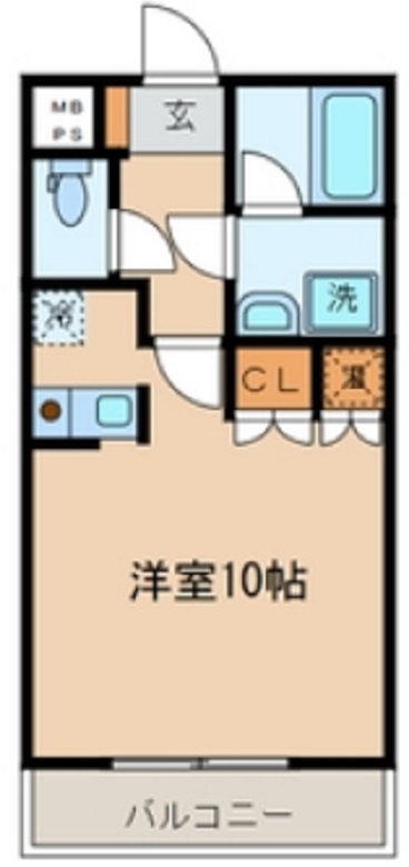 カーサ　ビオラの間取り|南向きバルコニー洋室10帖カウンターキッチンの1R
バストイレ別独立洗面台！
