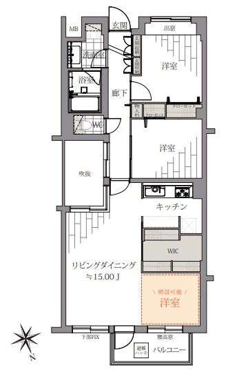 オープンレジデンシア阿佐ヶ谷の間取り|オープンレジデンシア阿佐ヶ谷：全居室に収納が付いた収納豊富な２ＬＤＫリフォーム物件は３ＬＤＫに間取り変更可能です！