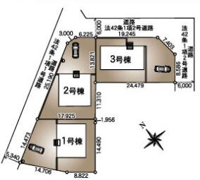 幸手市神扇第1　新築一戸建て　03　クレイドルガーデンの区画図|全３棟