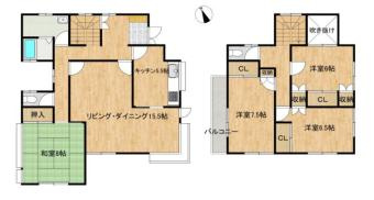 久喜市鷲宮6丁目　中古一戸建ての間取り|L字対面キッチンでお料理中も家族と会話を楽しめます♪