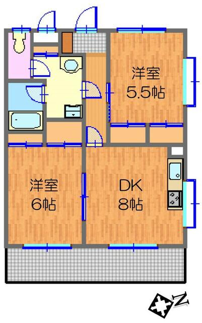 稲城市東長沼の賃貸マンションの間取り|南面角部屋　最上階のお部屋です