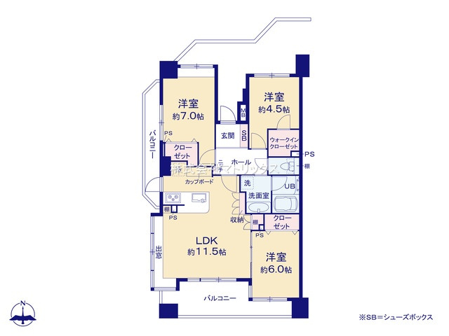 練馬区下石神井3丁目　ライオンズグローベル石神井公園　新耐震基準リノベマンションの間取り|3LDK+WIC　専有面積75.40ｍ2