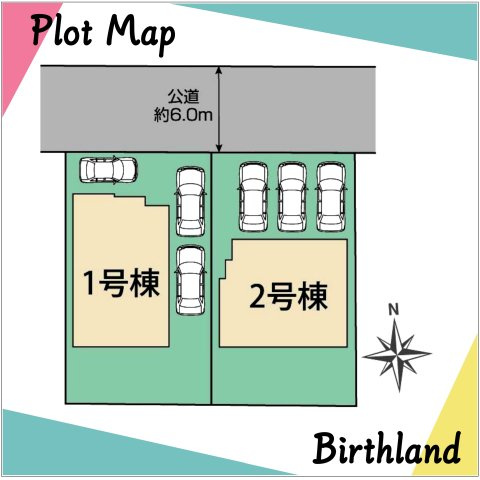 新築戸建・新築建売　郡山市安積町笹川中ノ渡戸　安積第三小・安積第二中の区画図|駐車スペース3台可能です！（車種による）前面道路6ｍで駐車もしやすいです！